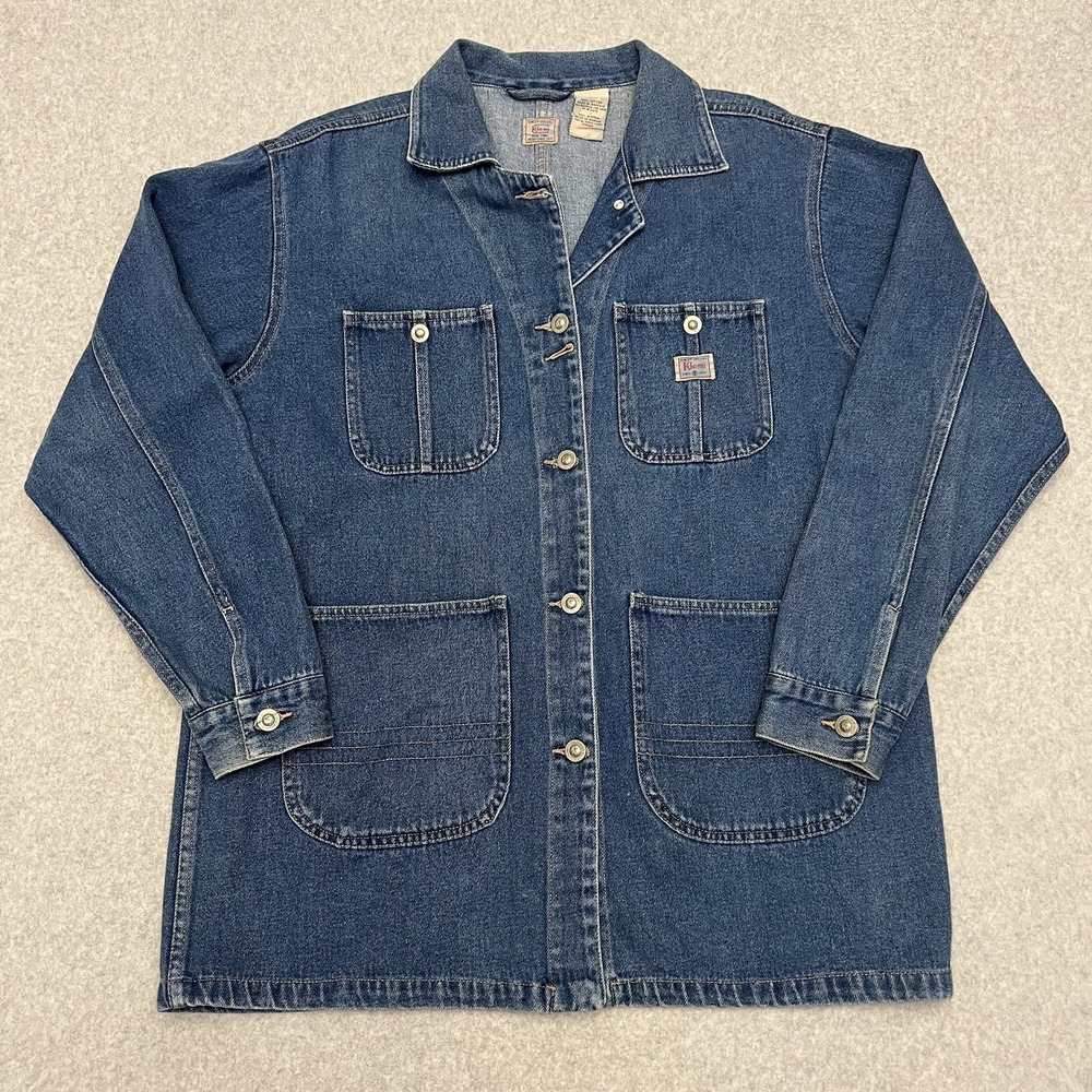 Kkomo Denim Jacket Men's Medium Blue Long Sleeve Chore Barn Pockets Heavy Faded